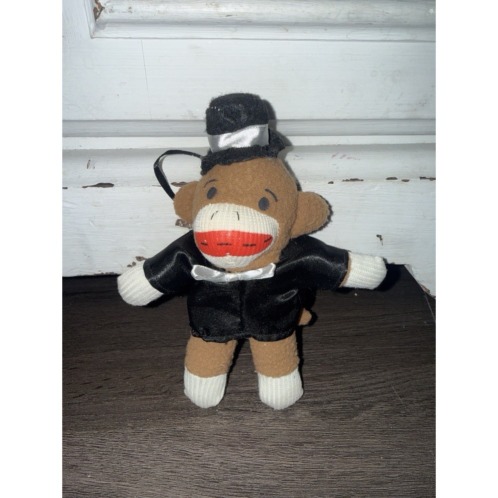 DANDEE SOCK MONKEY PLUSH DOLL IN Black Shirt And HAT STUFFED TOY Mini